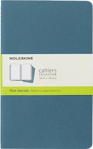 Moleskine Cahier Notizheft, 130x210mm, glatt, fester Einband Large, blau, 40 Blatt, 3er-Pack
