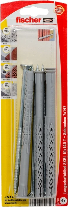 fischer SXRL 10x140 T K (4) Schrauben/Dübel-Sortiment, 4 Stück