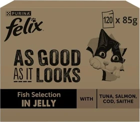 Purina Felix So gut wie es aussieht Geschmacksvielfalt, verschiedene Sorten mit Fisch, 10.20kg (120x 85g)