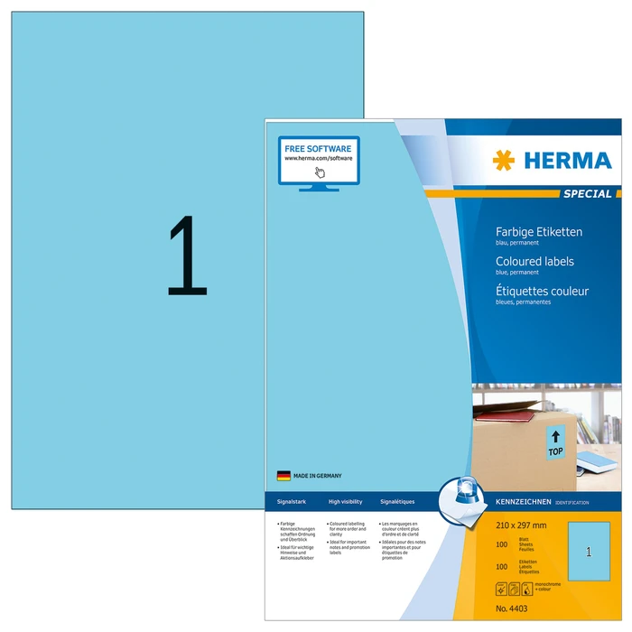 Herma Etiketten, A4, hellblau, 100 Blatt (100 Etiketten)