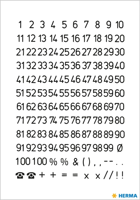 Herma Zahlenetiketten 1-100, 5mm, wetterfest, schwarz, glänzend, 2 Blatt (250 Etiketten)