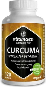 Vitamaze Kurkuma hochdosiert + Piperin + Vitamin C vegane Kapseln, 120 Stück