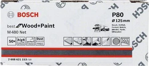Bosch Professional M480 Best for Wood and Paint Gewebeschleifblatt K80, 125mm, 50 Stück
