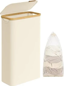 Songmics 65l Wäschekorb mit Deckel cremeweiß