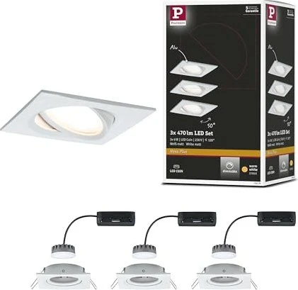 Paulmann Nova Plus Coin eckig 6W Einbauleuchte weiß matt, 3 Stück