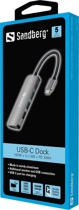 Sandberg USB-C HDMI Dock, USB-Hub, Videoadapter, USB-C 3.0 [Stecker]