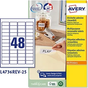 Avery-Zweckform Etiketten, 45.7x21.2mm, ablösbar, weiß, 30 Blatt (1440 Etiketten)