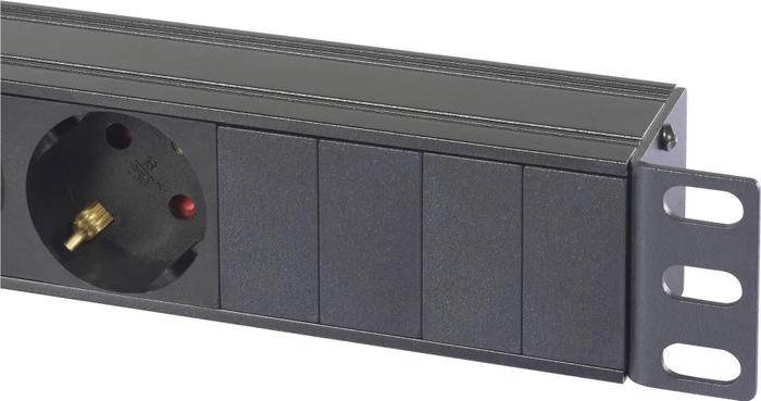 Sygonix 19" Aluminium Steckdosenleiste, 1HE, 6-fach, 230V, schwarz, 2m