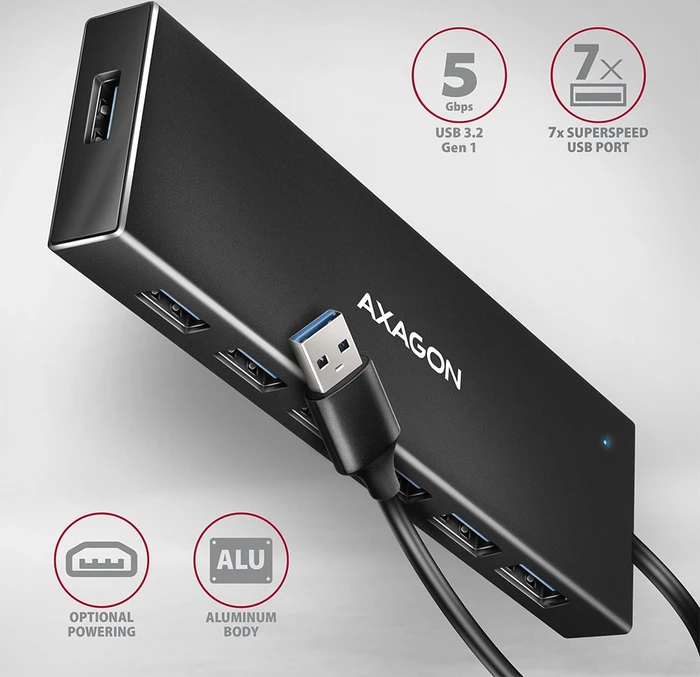 Axagon USB-Hub, 7x USB-A 3.0, USB-A 3.0 [Stecker]