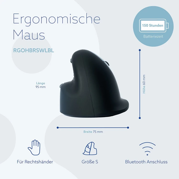 R-Go HE Break Mouse Vertikale kabellose Maus klein, Bluetooth