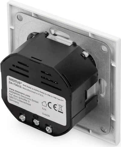 Digitus Sicherheits-Steckdose für Unterputzmontage mit 1x USB Type-C, 1x USB A