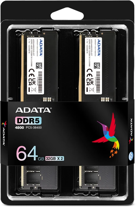 ADATA UDIMM 64GB Kit, DDR5-4800, CL40-40-40-77, X8, tray