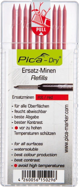 Pica-Marker Dry Set Multi-Use Bleistiftmine rot, 10er-Pack