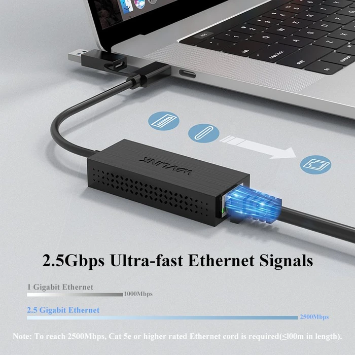 Wavlink WL-NWU331GCA, 2.5G LAN-Adapter, RJ-45, USB-C 3.0/USB-A 3.0 [Stecker]