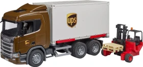 Bruder Scania Super 560R UPS Logistik-LKW mit Mitnahmestapler