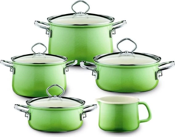 Riess Emaille Nouvelle Kochgeschirr-Set smaragd, 5-tlg.