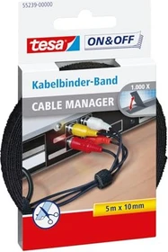 tesa On & Off Cable Manager Klettband schwarz, Klettband, 10mm/5m, 1 Stück