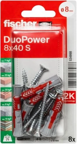 fischer DuoPower 8x40 S K Schrauben/Dübel-Sortiment, 8 Stück