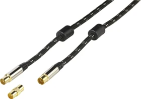 Vivanco Antennen-Kabel mit Nylonummantelung, Koax-Stecker - Koax-Kupplung, 120dB, 3m, schwarz (48139)