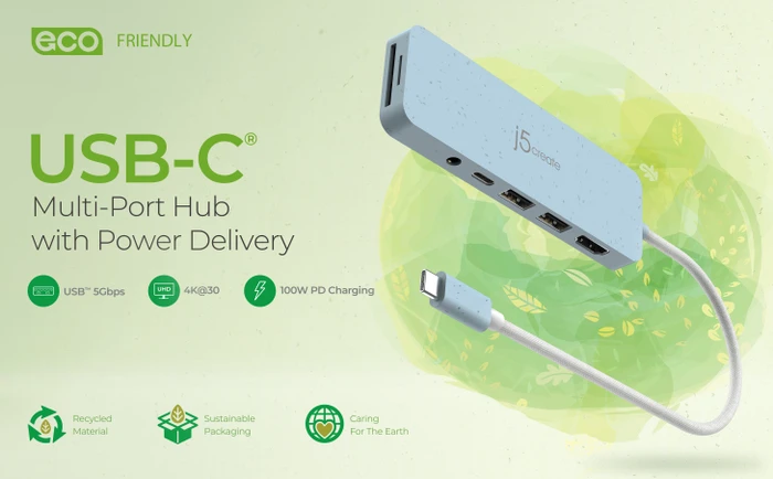 j5create Eco-Friendly 7-in1 USB-C Multi-Port Hub with Power Delivery rosa, USB-C 3.0 [Stecker]