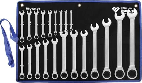 Brilliant Tools Maul-Ringratschenschlüssel Schraubenschlüsselsatz inkl. Tasche, 21-tlg.