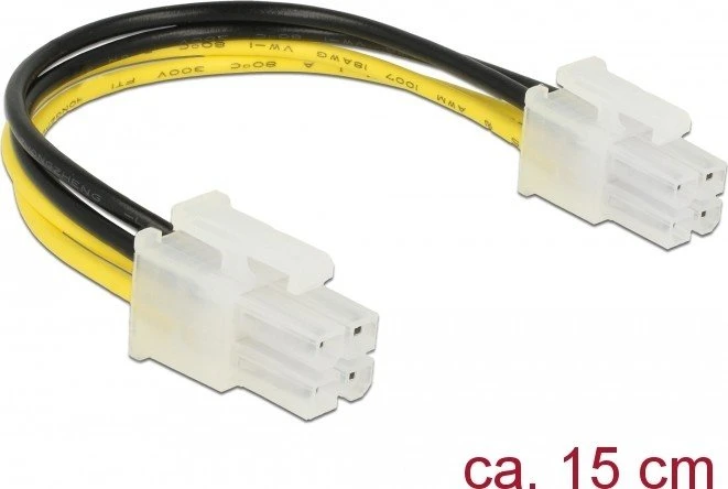 DeLOCK 4-Pin ATX Stecker auf 4-Pin ATX Stecker, gelb/schwarz, 15cm