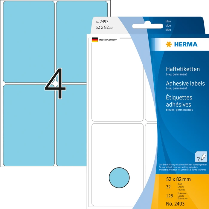 Herma Vielzwecketiketten, 52x82mm, hellblau, 32 Blatt (128 Etiketten)