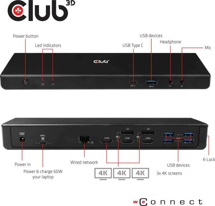Club 3D USB C 3.2 Gen1 Universal Triple 4K Charging Dock, USB-C 3.0 [Buchse]