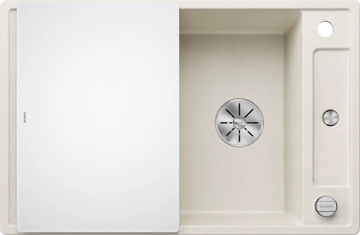 Blanco Axia III 45 S InFino Einbau Becken reversibel mit Ablauffernbedienung softweiß inkl. Glasschneidebrett