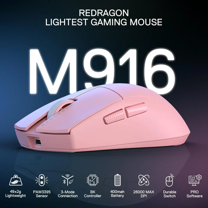 Redragon M916 K1NG Pro 1K 3-Mode Wireless Gaming Mouse pink, USB/Bluetooth