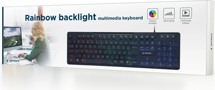 Gembird Rainbow Backlight Multimedia Keyboard, schwarz, USB, US