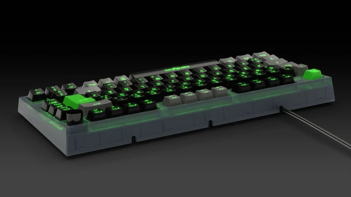 nerdytec Cykey QMK/VIA Gaming Keyboard, 75%, schwarz/transluzent, LEDs RGB, hot-swap, Gateron G Pro 3.0 YELLOW, USB, DE