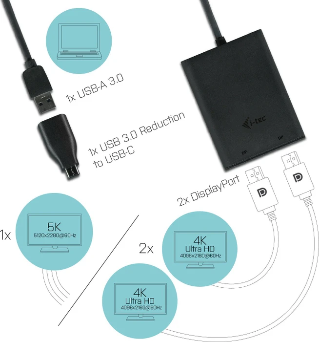 i-tec USB 3.0/DisplayPort Adapter, 0.27m