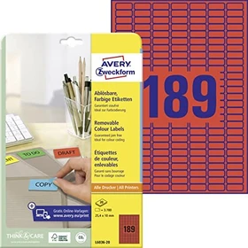 Avery-Zweckform Ordneretiketten, 25.4x10mm, ablösbar, rot, 20 Blatt (3780 Etiketten)
