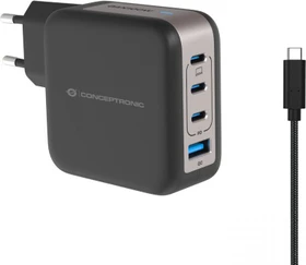 Conceptronic 4-Port 100W GaN USB-PD-Ladegerät schwarz/silber