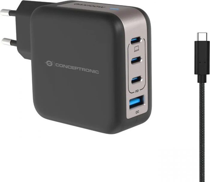 Conceptronic 4-Port 100W GaN USB-PD-Ladegerät schwarz/silber