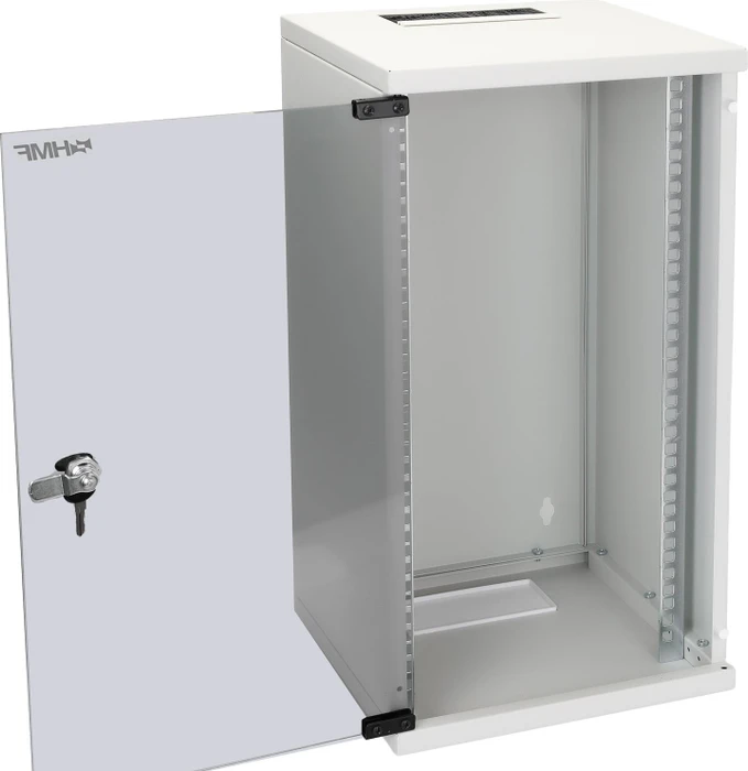 HMF Serverschrank 10", HMF 63400 12HE, Sicherheitsglastür, IP20, grau, 300mm tief