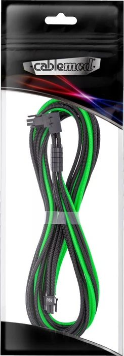 CableMod C-Series Pro ModMesh, 12V-2x6 Kabel, StealthSense, Corsair Type 5, 16-Pin PCIe Stecker auf 16-Pin PCIe 5.1 12V-2x6 Stecker, Adapterkabel, 90°, schwarz/hellgrün, 65cm