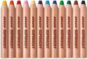 Jolly Supersoft 3 in 1 (Buntstift/Wachsmalkreide/Aquarellstift, wasservermalbar) Multifunktionsstift sortiert, 12er-Set