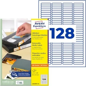Avery-Zweckform Etiketten für Speichermedien, 43.2x8.5mm, weiß, 25 Blatt (3200 Etiketten)