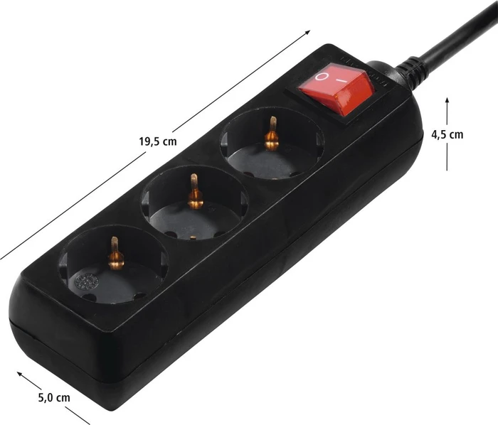 Hama Steckdosenleiste mit Schalter, 3-fach, 5m, schwarz