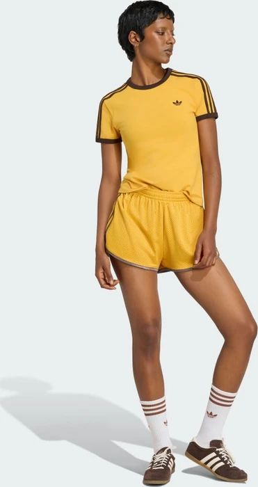 adidas 3-Streifen Slim T-Shirt kurzarm preloved yellow/aurora coffee (Damen)