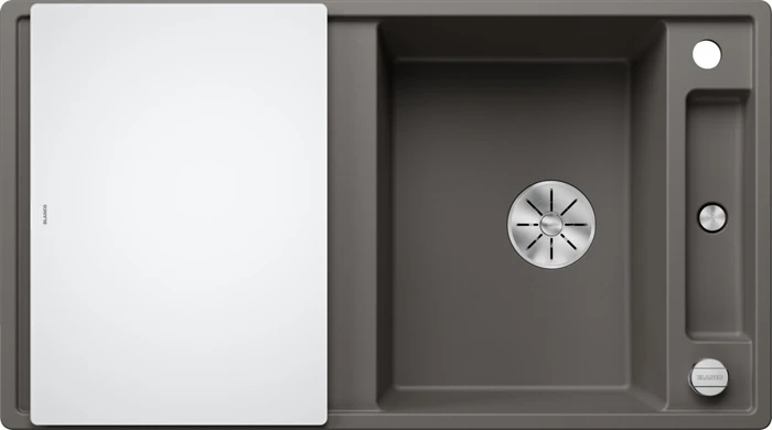 Blanco Axia III 5 S InFino Einbau Becken reversibel mit Ablauffernbedienung vulkangrau inkl. Glasschneidebrett