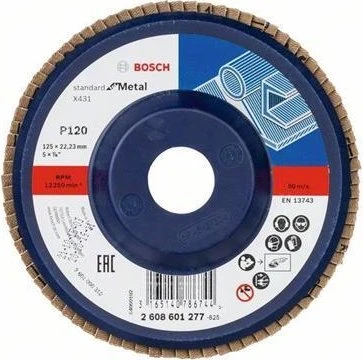 Bosch Professional X431 Standard for Metal Fächerschleifscheibe gerade K120, 125x22.23mm, 1 Stück