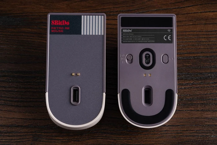 8BitDo Retro R8 Mouse mit Ladestation, N Edition, grau/rot, USB/Bluetooth