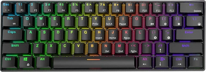 RK Royal Kludge RK61 60% Wireless, schwarz, LEDs RGB, Gateron RED, USB/Bluetooth, DE