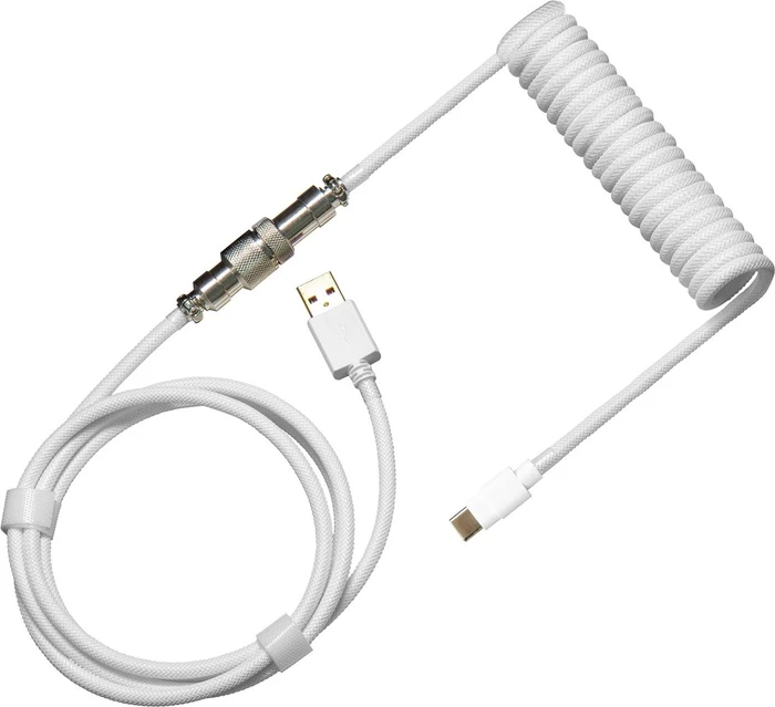 Cooler Master Coiled Cable USB-C auf USB-A, Tastaturkabel (Spiral-Textilkabel), 1.5m, Snow White