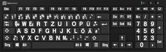 LogicKeyboard Nero Slim Line LargePrint PC, White on Black, USB, DE