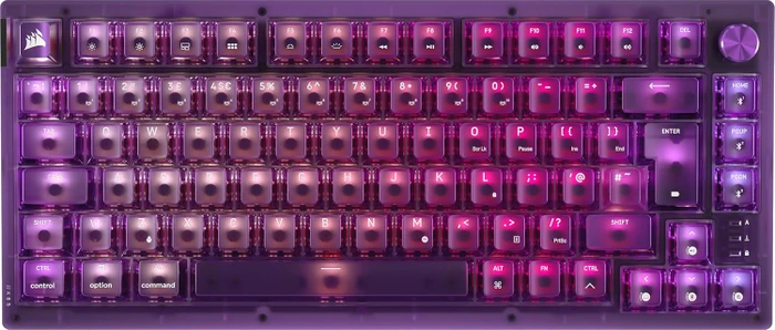 Corsair Gaming K65 Plus Wireless 75% RGB, Atomic Purple, MLX RED V2, USB/Bluetooth, UK
