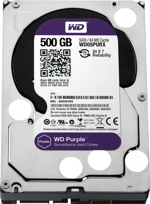 Western Digital WD Purple 500GB, 24/7, 512e / 3.5" / SATA 6Gb/s